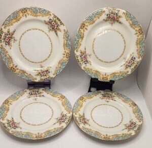 Vintage Sango SAN2 Occupied Japan China 4 Pc Service of 4 Turquoise Gold Floral